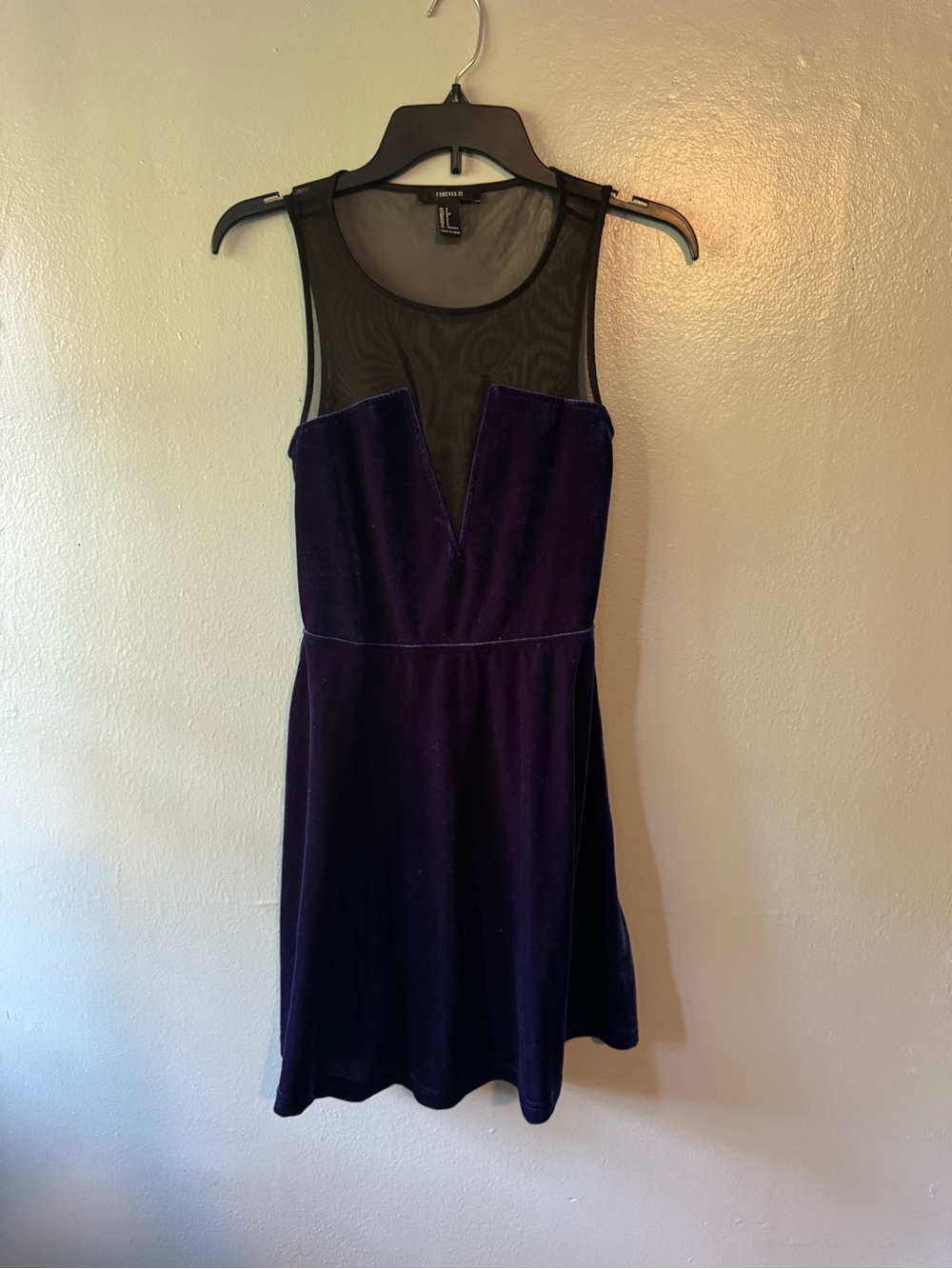 Forever 21 Dark Blue Velvet Black Mesh Sleeveless Mini Dress S Small